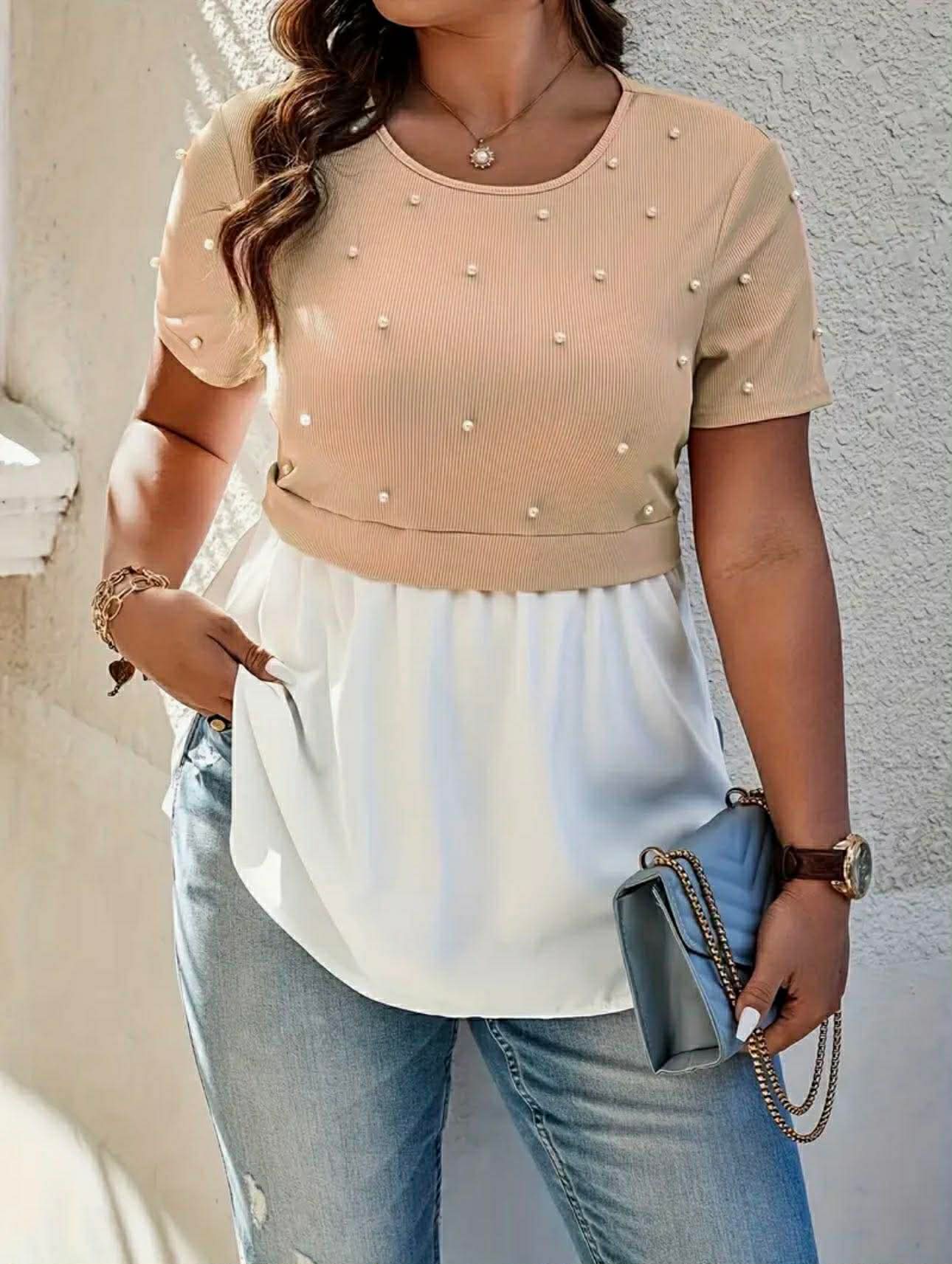 Plus Size Top With Fabric Patchwork