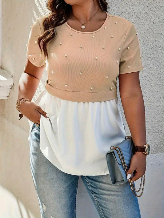 Plus Size Top With Fabric Patchwork