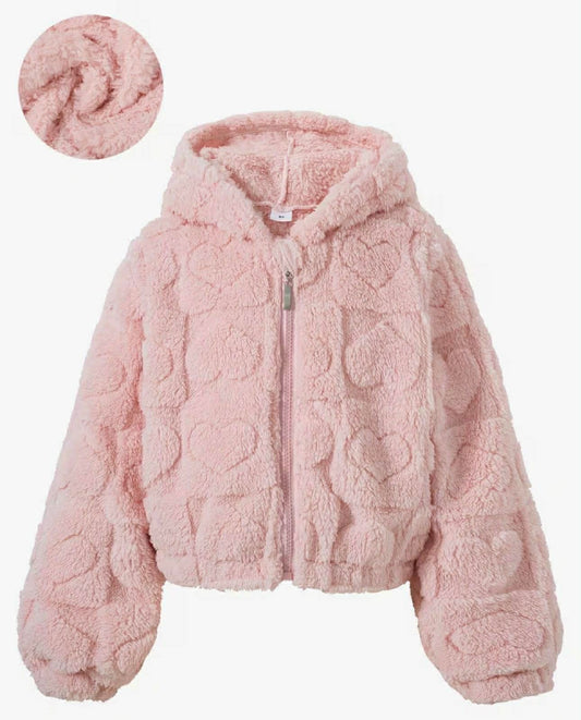 Girls Zipper Plush Heart Jacket