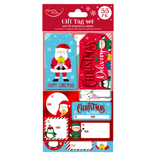 55 PACK TRADITIONAL CHRISTMAS TAG AND STICKER SET