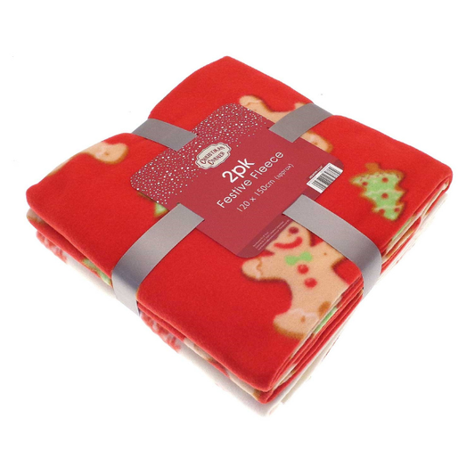 PACK OF 2 GINGERBREAD MAN AND SNOWFLAKE FLEECE THROWS