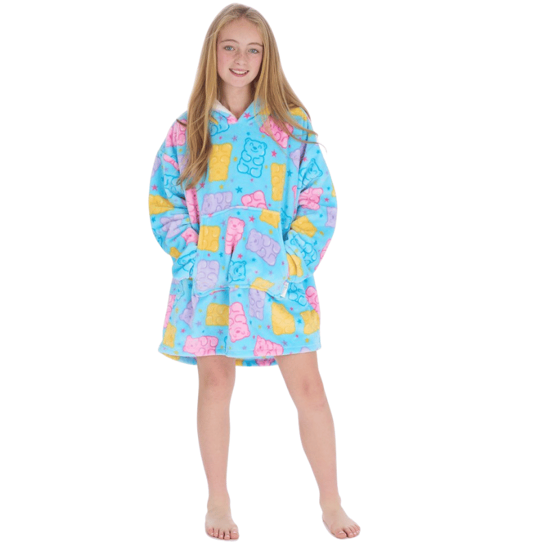 GIRLS PLUSH GUMMY BEAR DESIGN OVERSIZED HUGGABLE HOODIE