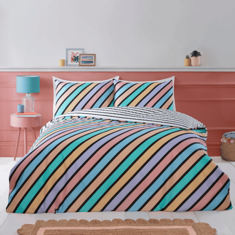 LUXURY SO SOFT EASY CARE DUVET SET OXFORD STRIPE PASTEL