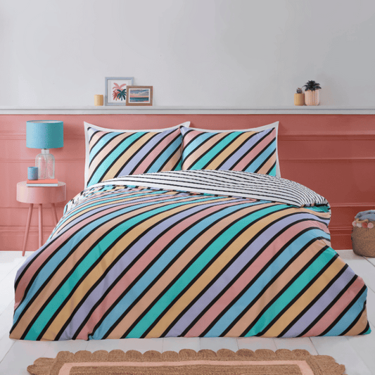 LUXURY SO SOFT EASY CARE DUVET SET OXFORD STRIPE PASTEL