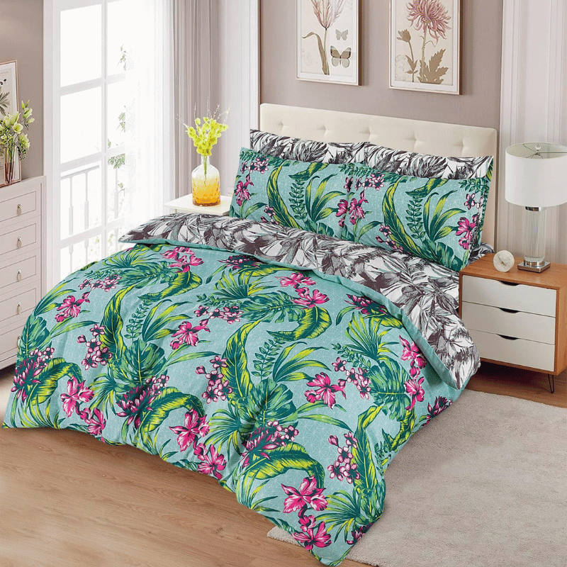 SUPER SOFT PRINTED DUVET SET TROPICAL GREEN