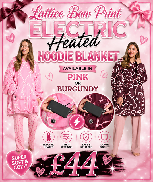 Lattice Bow Print Electric Heated Hoodie Blanket