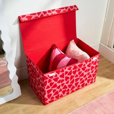 Hearts Large Collapsible Storage Box with Lid - Pink