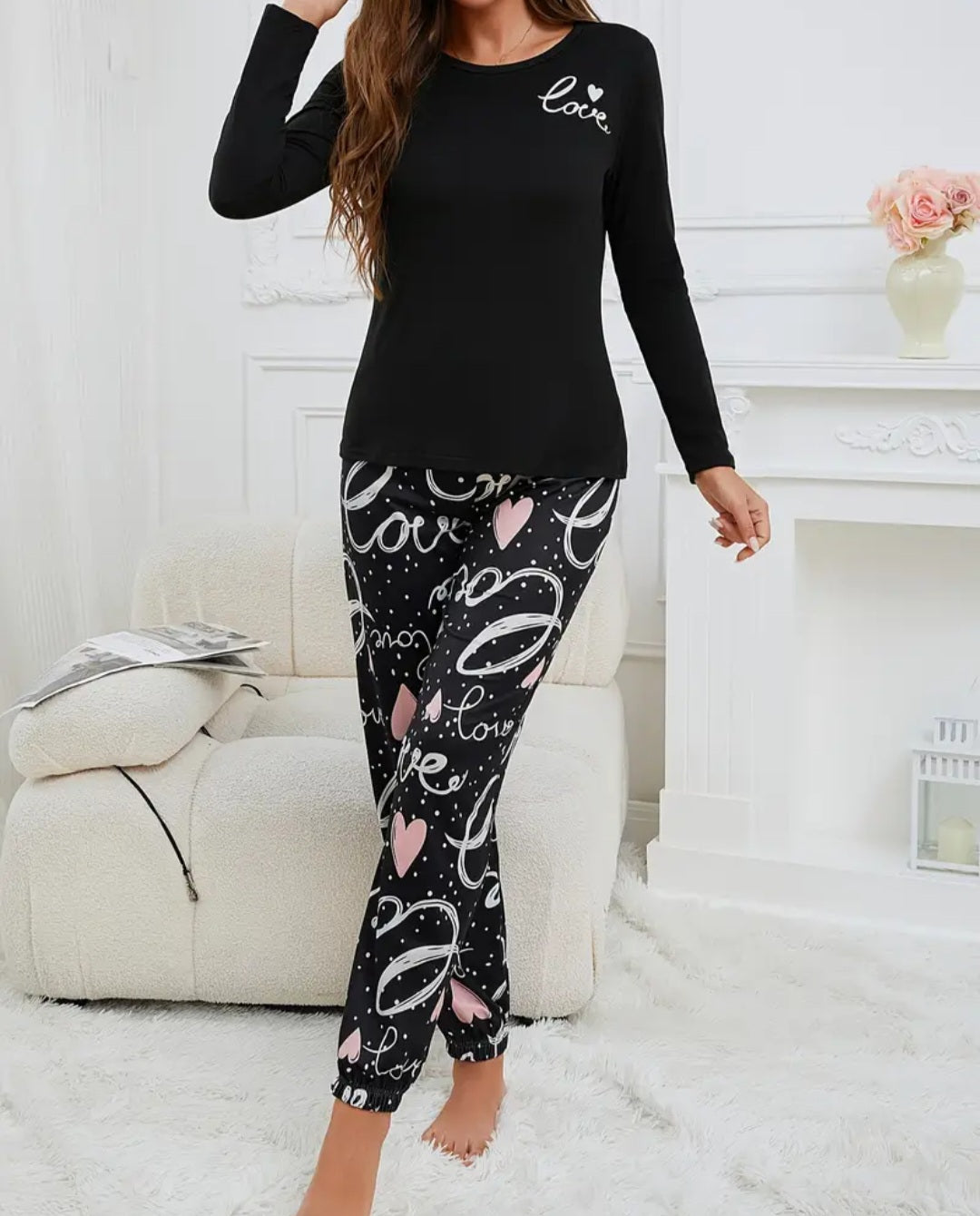 Women's Heart & Letter Print Pyjamas