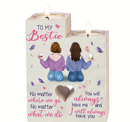 Bestie Wooden Candel Holder