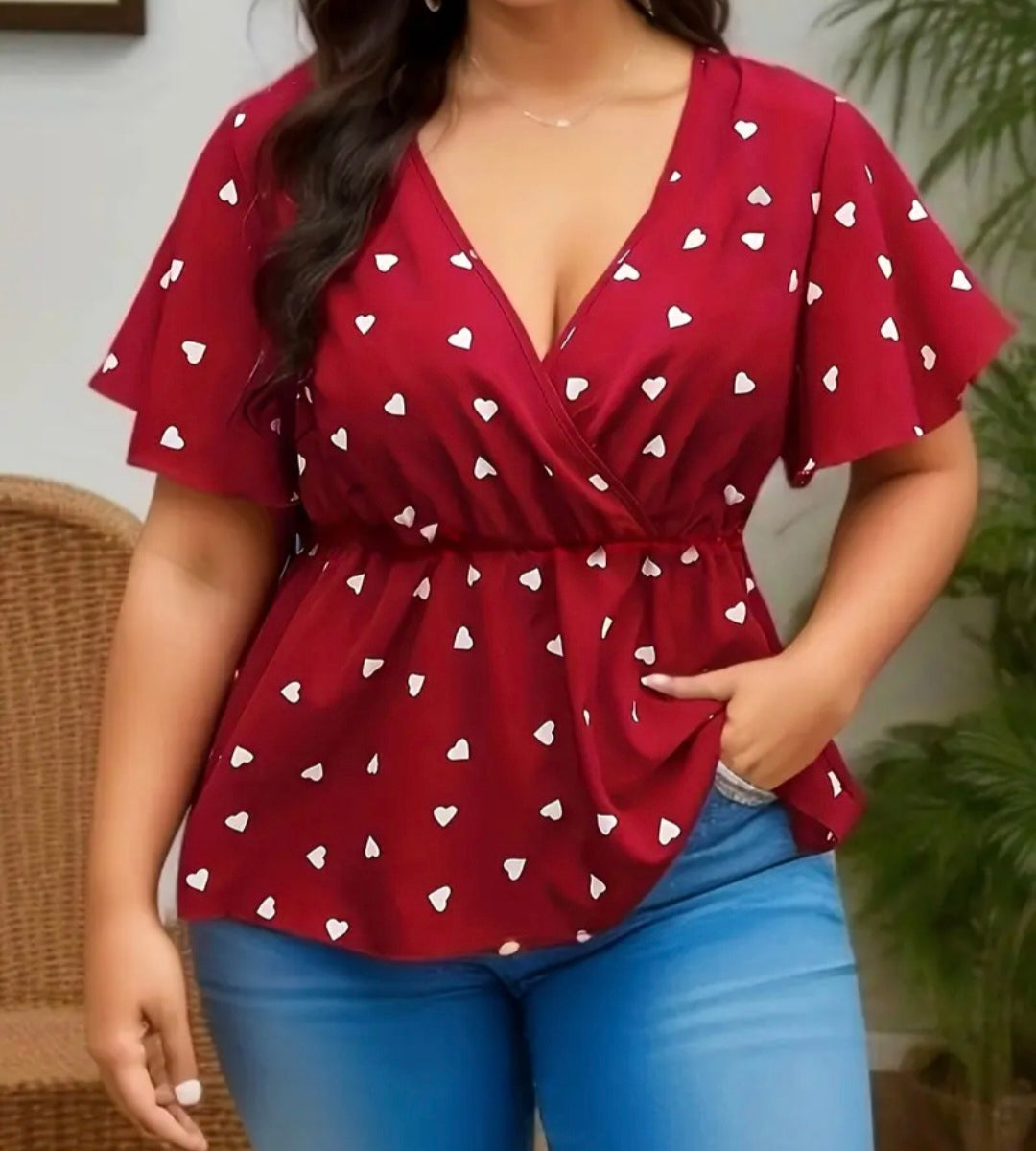 Plus Size Heart Print Top