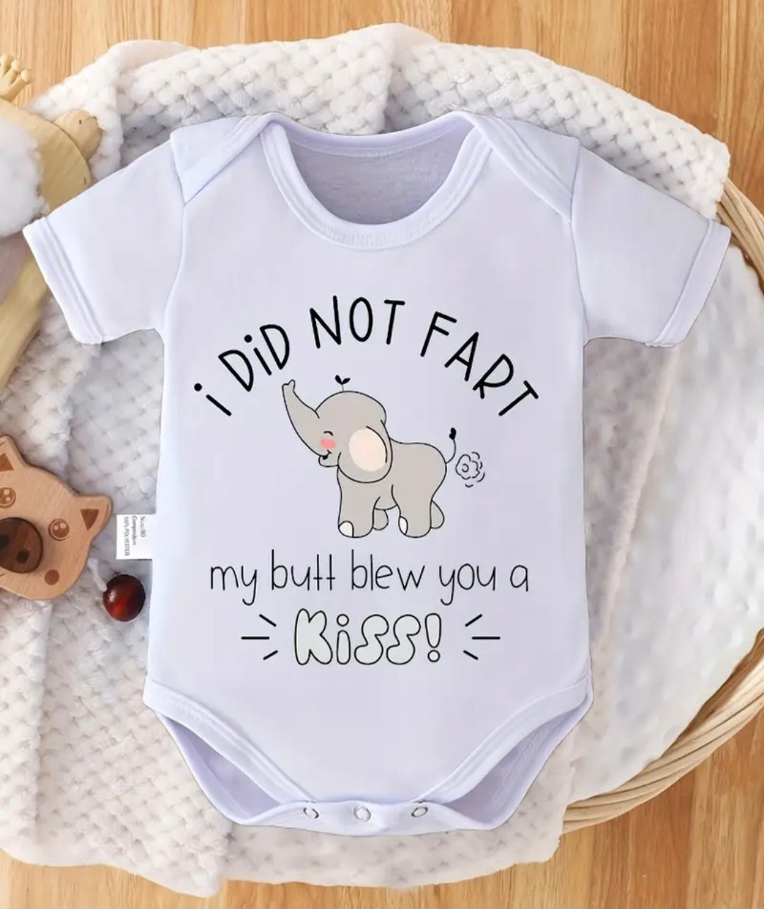 Baby's "I Did Not Fart" Elephant Print Bodysuit
