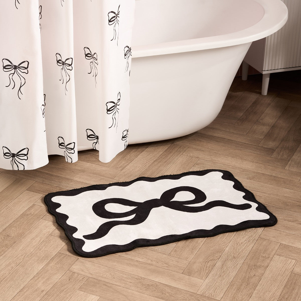 Bow Print Velvet Bath Mat - Monochrome