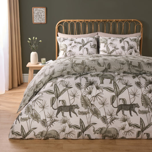 Jungle Safari Print Duvet Cover Set - Sage/White