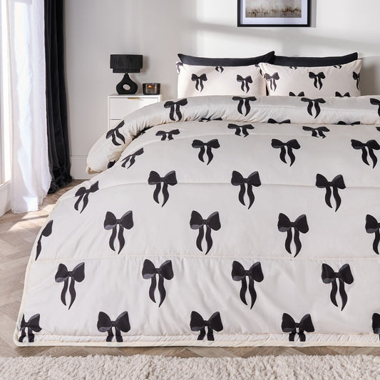 Bow Print Coverless 10.5 Tog Duvet Set - Monochrome