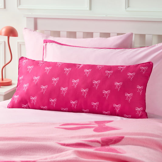 Kids Bow Print Bolster Pillow - Hot Pink
