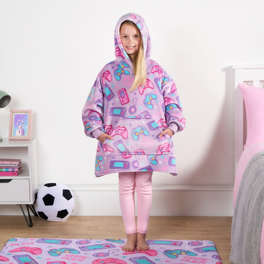 Kids Gaming Print Hoodie Blanket - Lilac