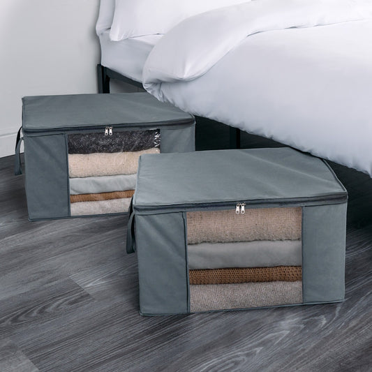 2 Pack 90.3L Underbed Large Clothes Storage Bag - Charcoal