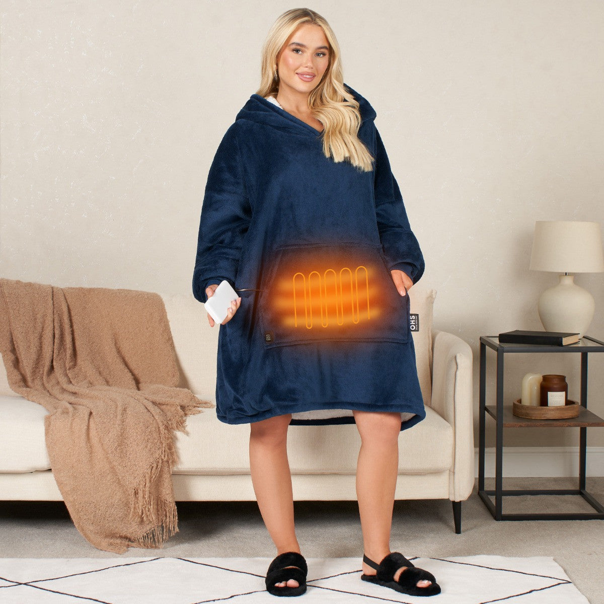 Adults Electric Heated Oversized Hoodie Blanket - Navy