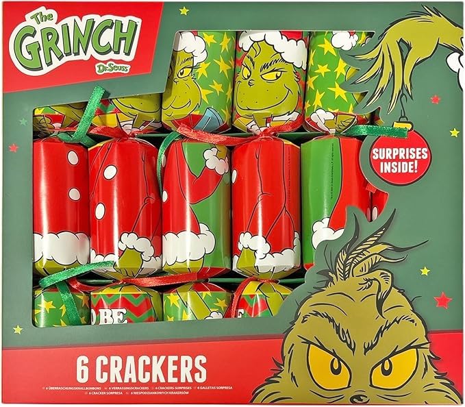 The Grinch christmas crackers 6 pack with hats jokes & gifts