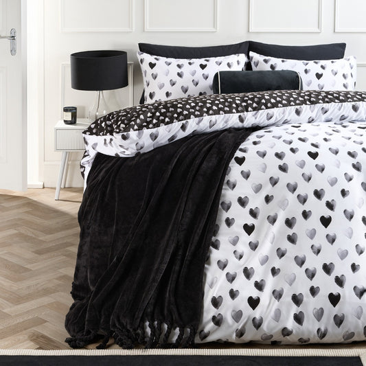 Heart Print Reversible Watercolour Duvet Cover Set