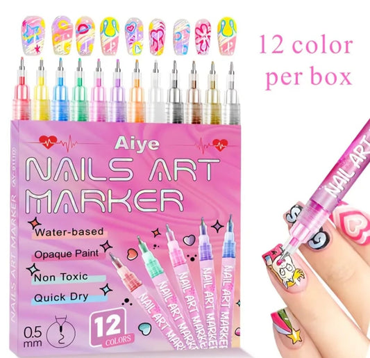 12-Color Nail Art Doodle Pen