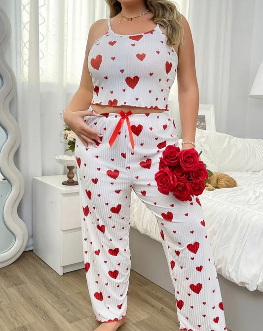 Plus Size Love Heart Print Pyjamas
