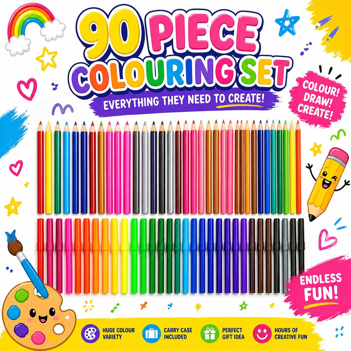 90 piece children's colouring & art set