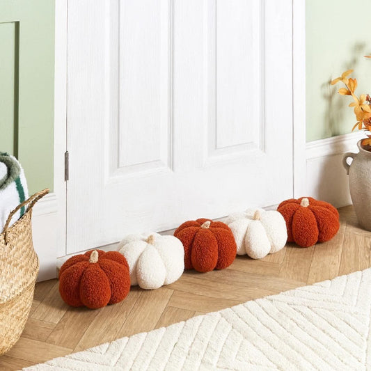 Boucle pumpkin shaped draught excluder - rust/white