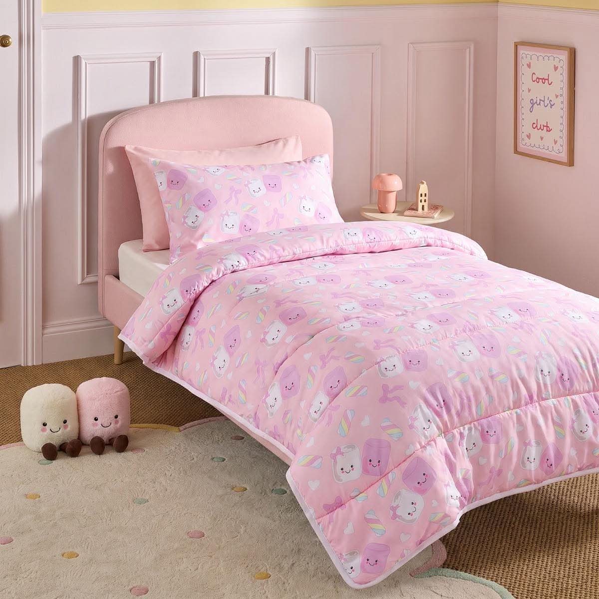 Cotton & Candy Marshmallow print coverless 10.5 tog duvet set single - pink