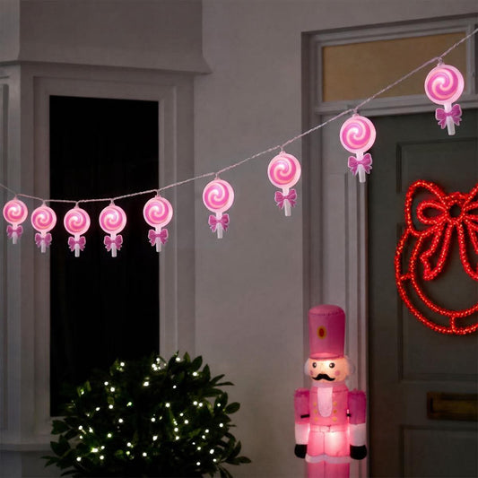 10 pack bow lollipop string lights - hot pink/white