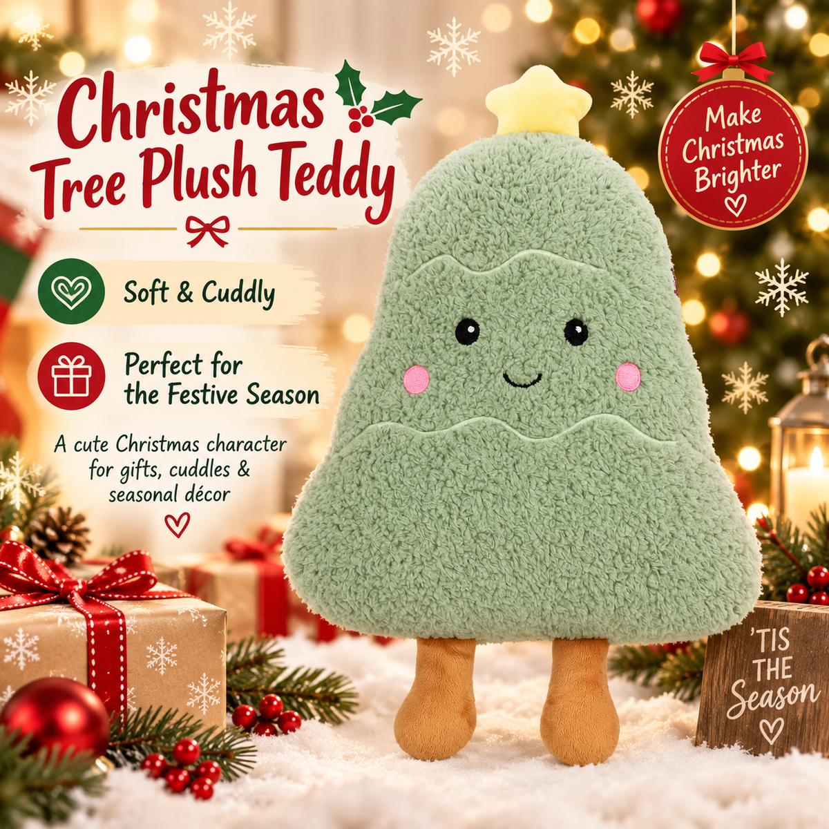 Christmas tree plush teddy soft toy cushion 35cm