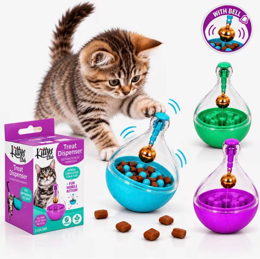 Cat treat dispensing jingle bell interactive toy with bell reward puzzle play ball for indoor cats