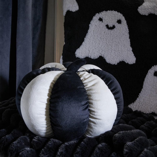 Velvet stripe pumpkin cushion - monochrome