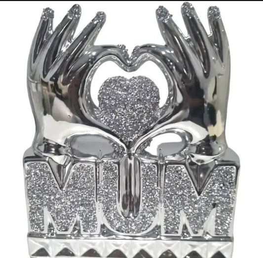 Silver Mom Heart Hand Crushed Diamond 31CM