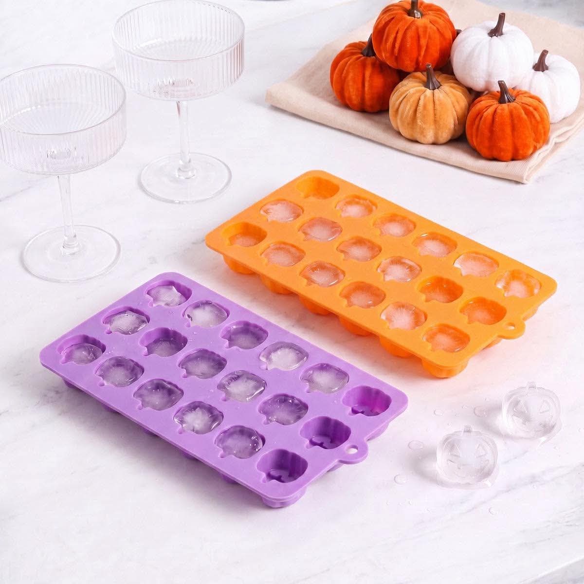 2 pack pumpkin ice tray - orange/purple
