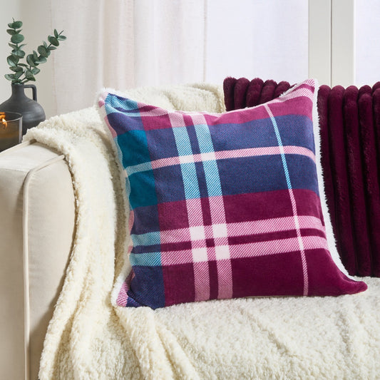 2 Pack Winsford Check Cushion Covers - Burgundy