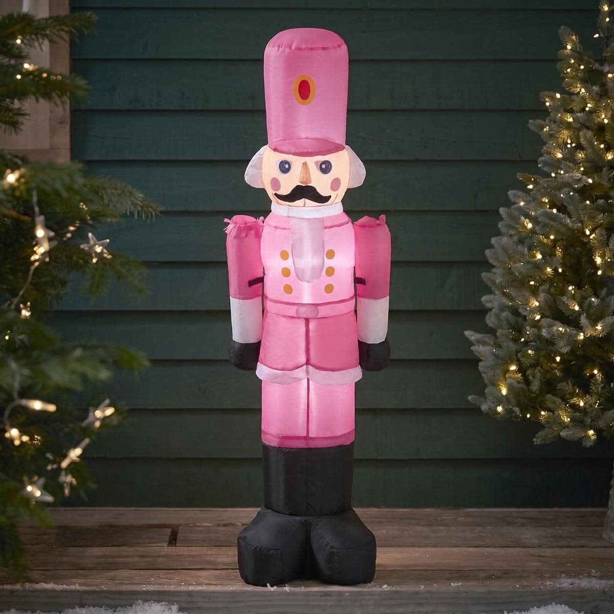Indoor/outdoor inflatable nutcracker decoration - hot pink