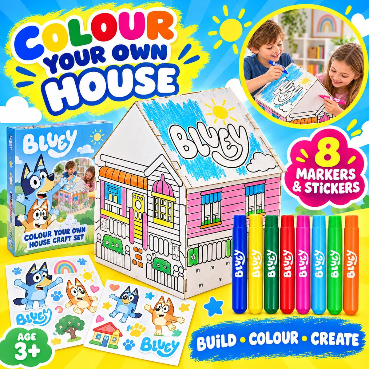 Bluey colour your own cardboard house craft set