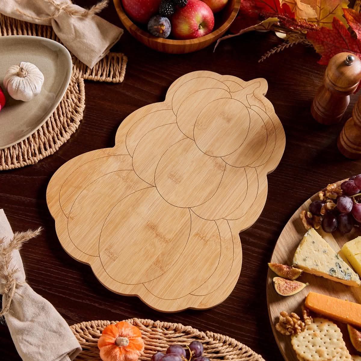 Wooden pumpkin stack serving board - natural