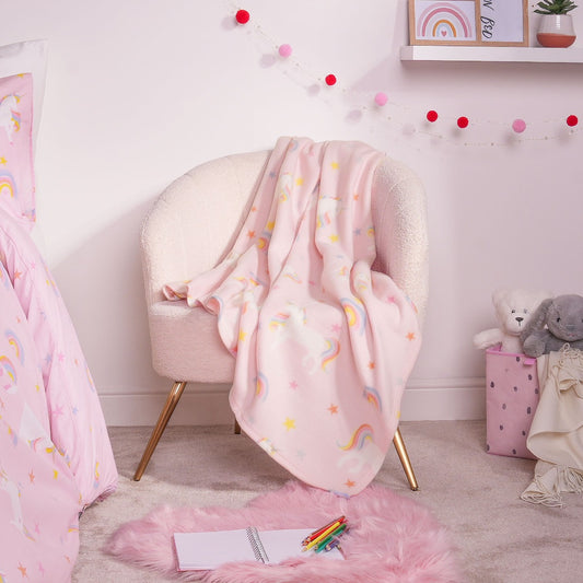 Unicorn Fleece Throw - Blush Pink