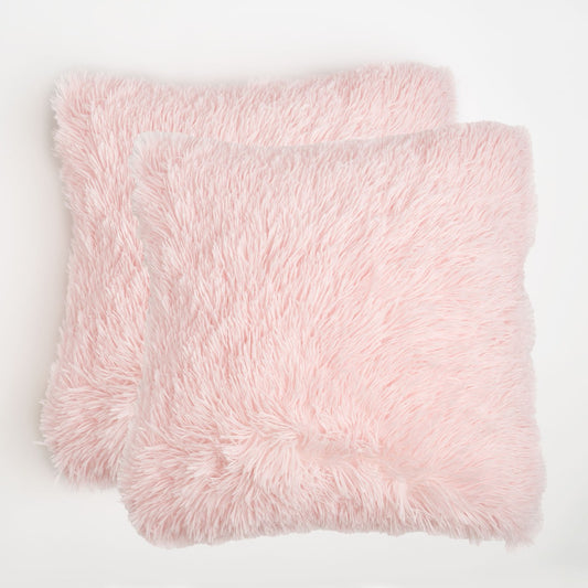 2 Pack Fluffy Fleece Cushion Covers - Blush Pink
