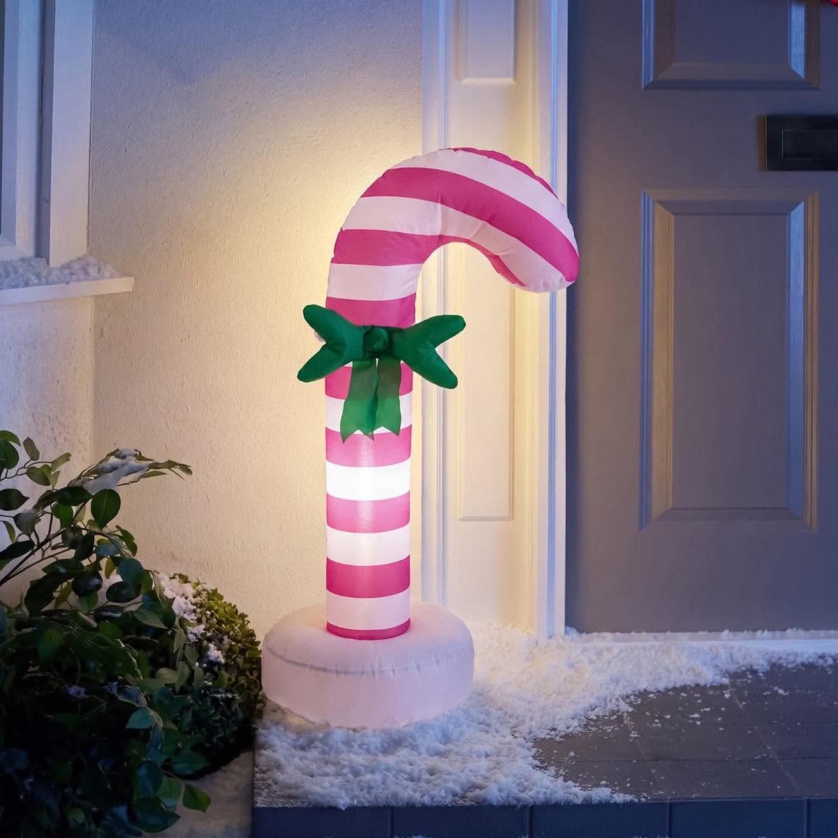 Indoor/outdoor inflatable bow candy cane decoration- pink/white