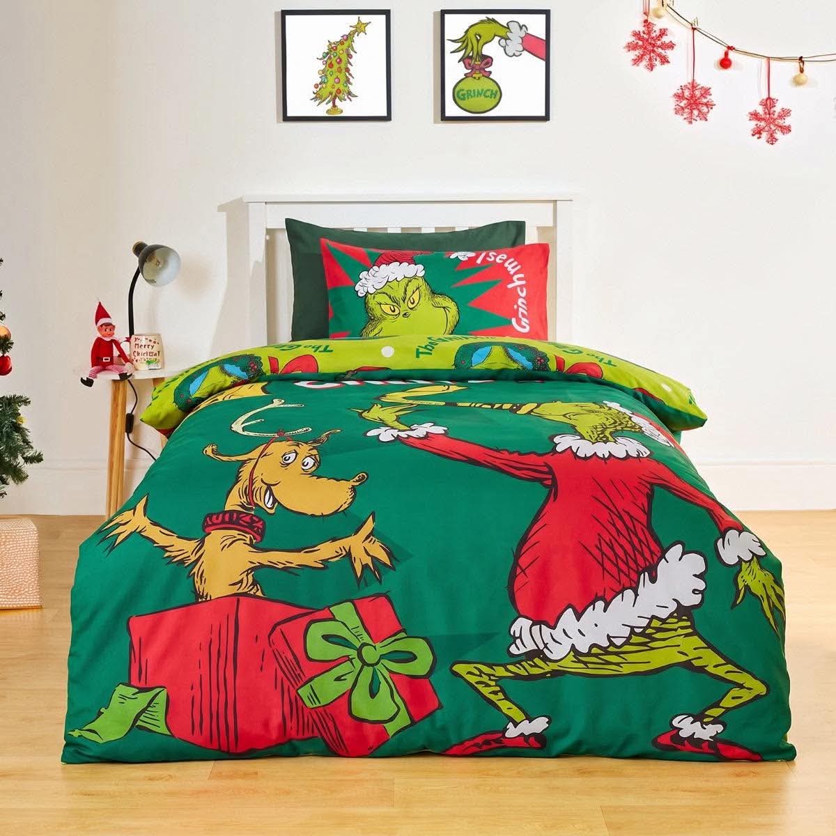 Grinch printed duvet set - green