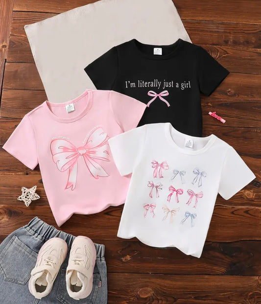 3pcs Girls' Summer Short Sleeve T-Shirts