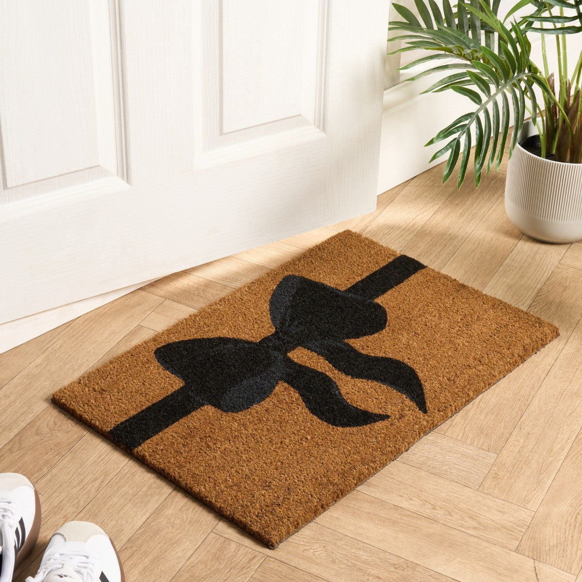 Bow Print Coir Mat - Natural/Black